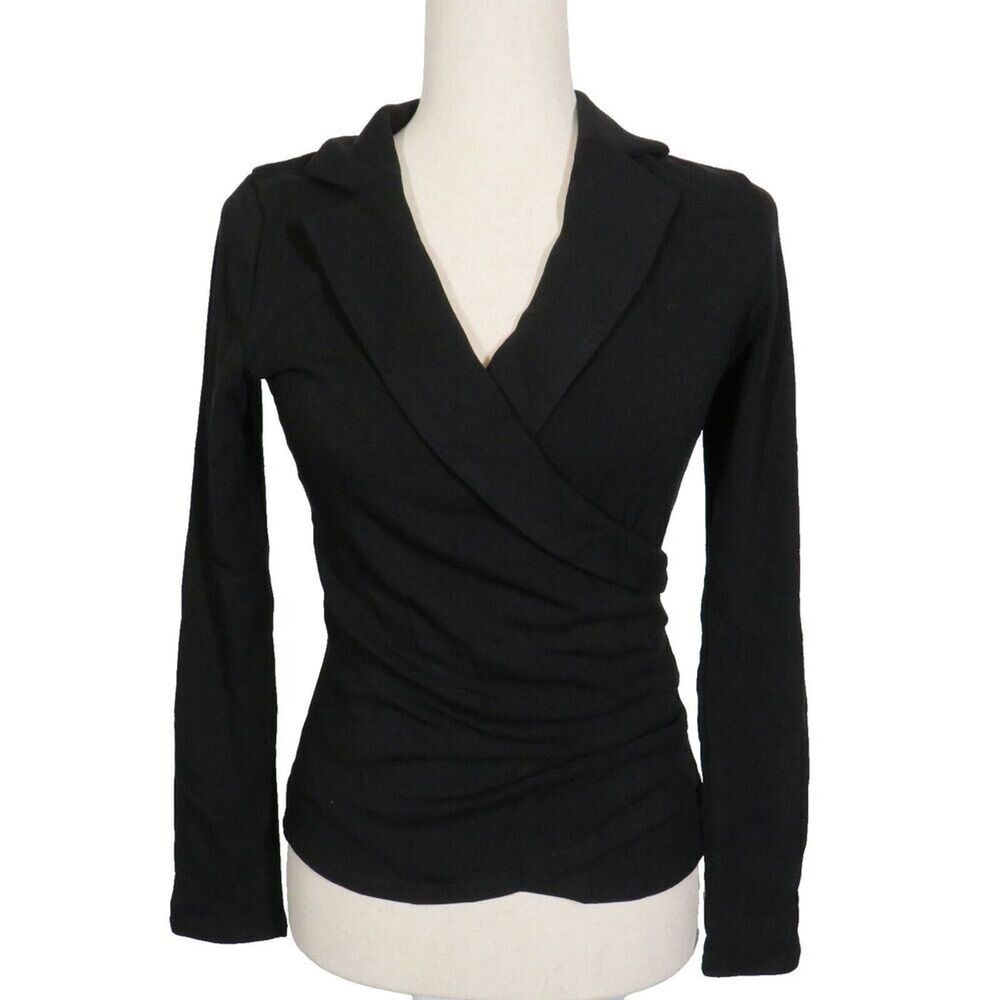 OGL Eco Mousse ProWarm Black Surplice Wrap Look Long Sleeve Collared Top XS